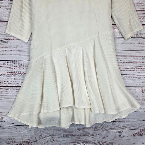 Club Monaco Cream Dress 8 Asymmetric Ruffle Hem Coquette Ethereal Fairy Whimsy - Picture 6 of 16